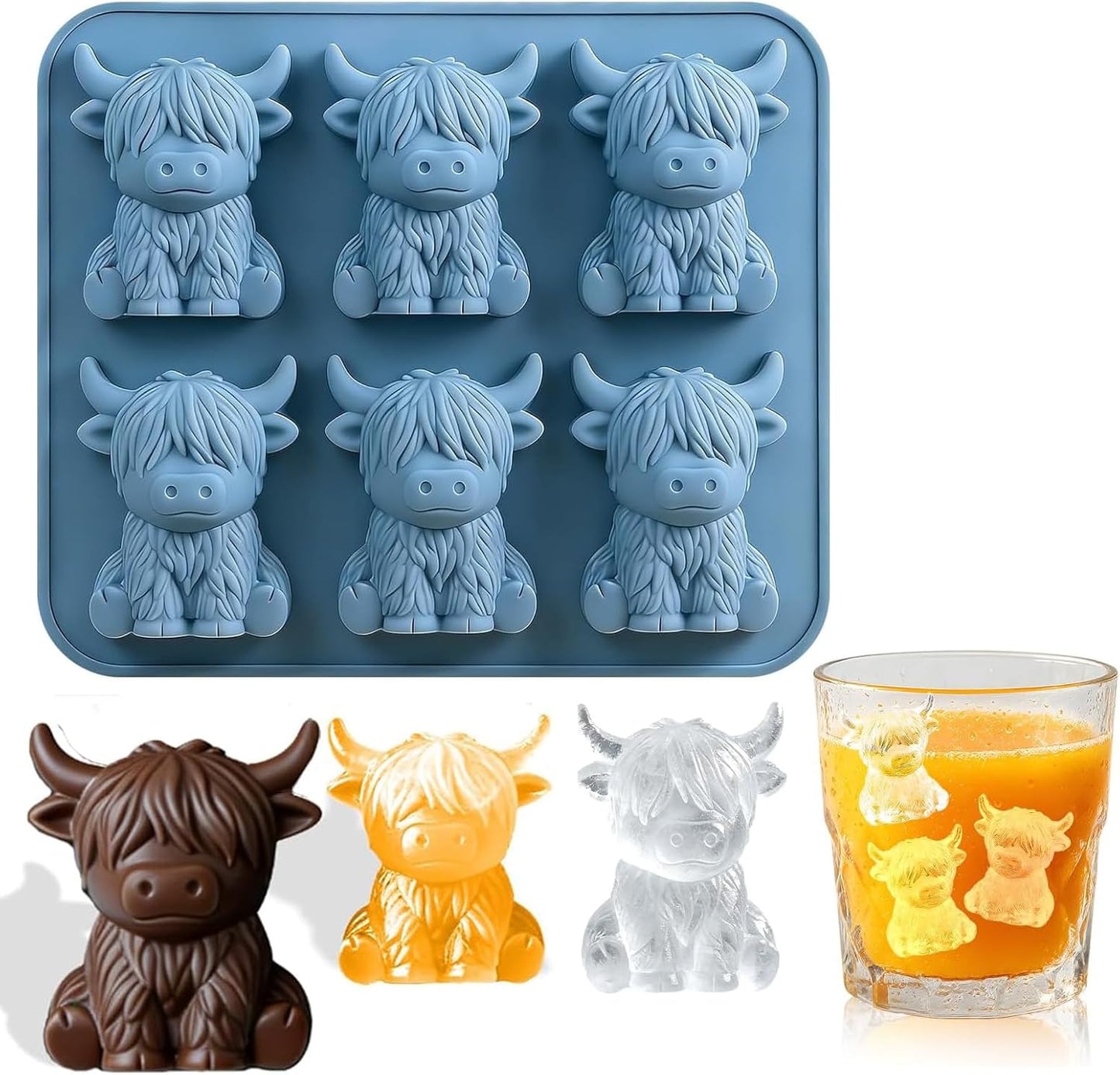 Bandeja de silicona 3D para cubos de hielo en forma de vaca