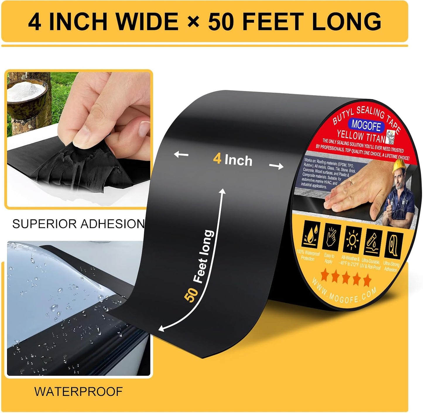 Cinta selladora techo RV negra 4" x50pies resistente UV