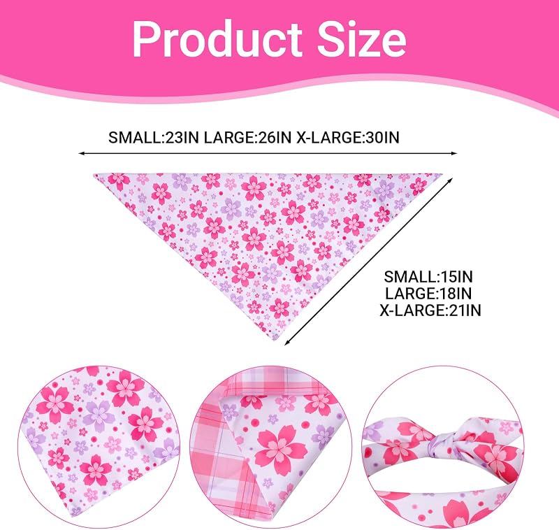 2 Bandanas Reversibles para Mascotas Estampado Floral Morado Rosa