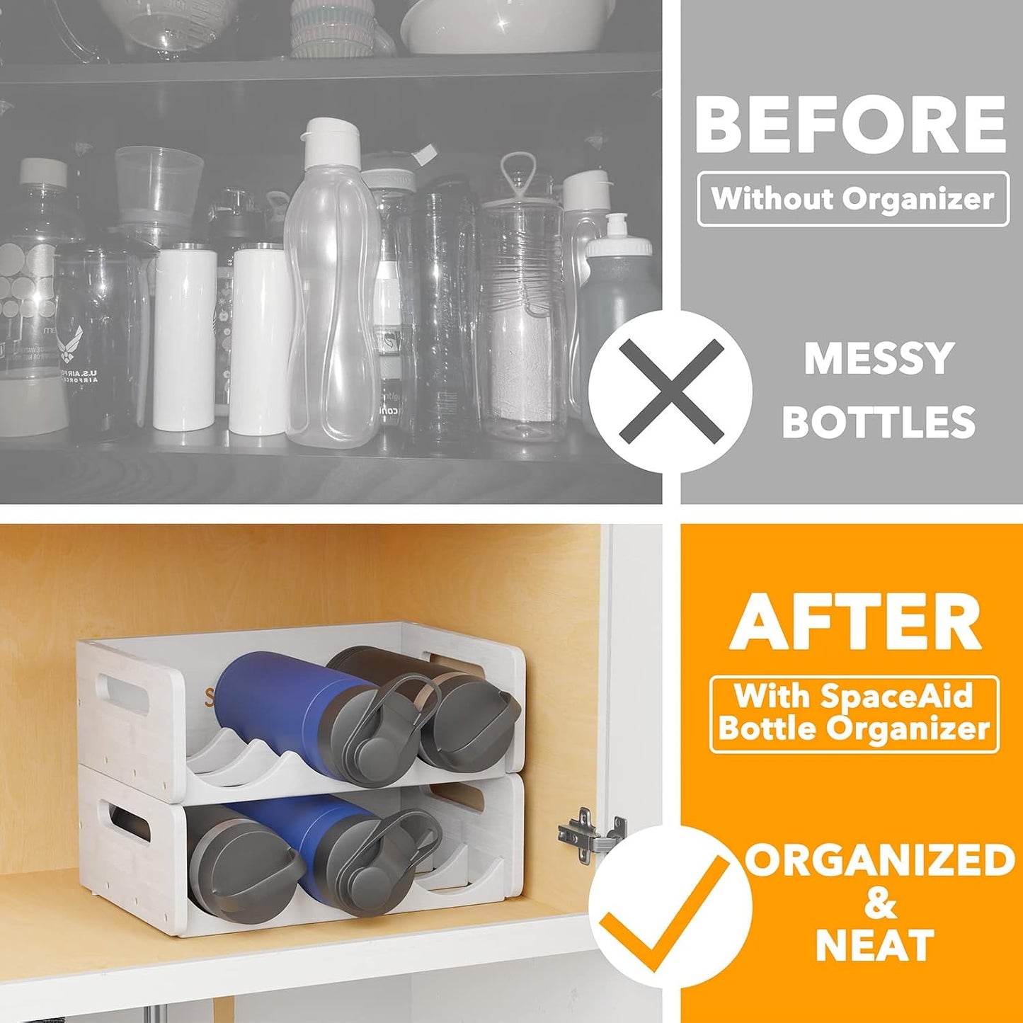 Organiz. botellas bambú 2uds 3 ranuras color blanco