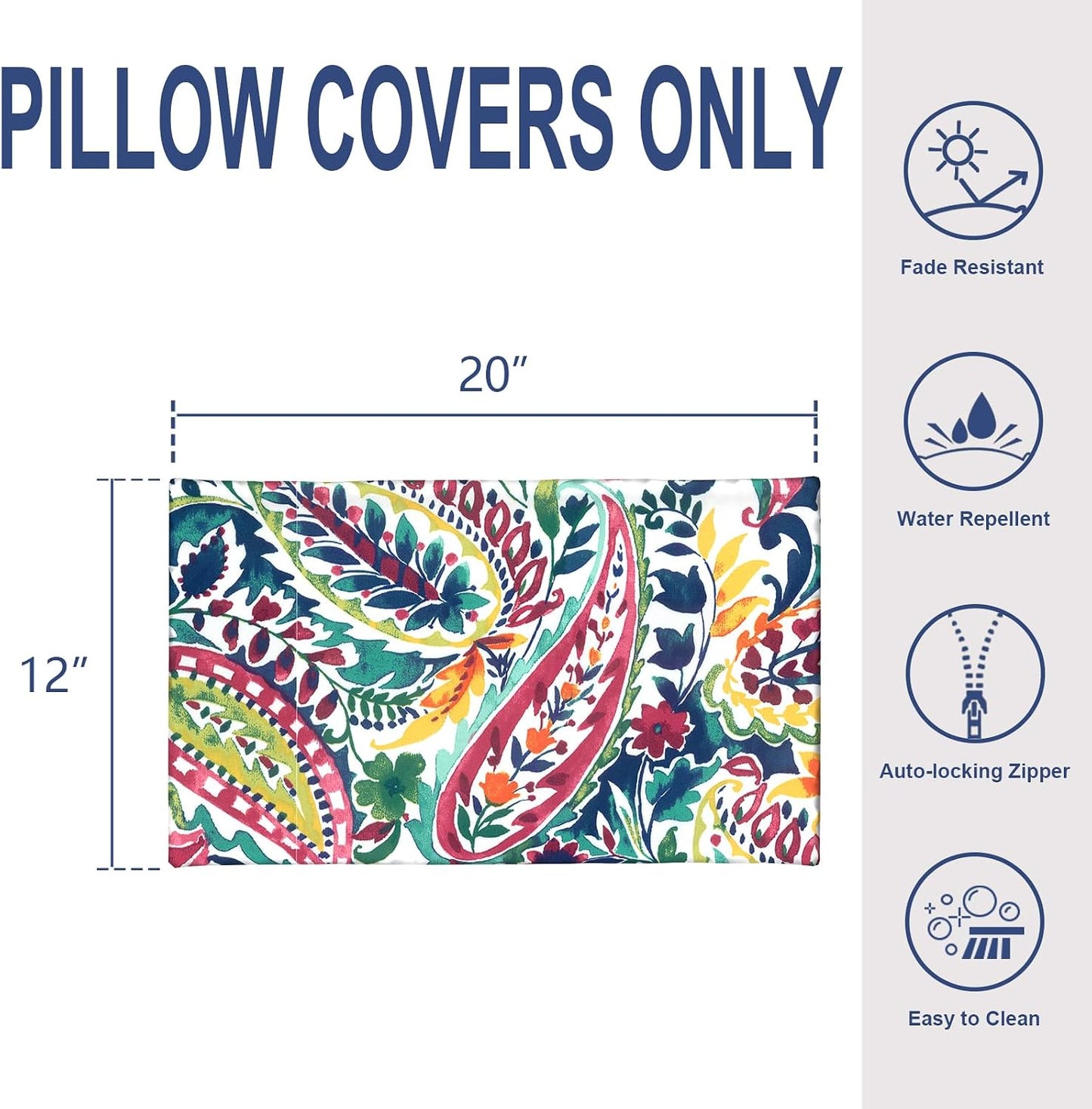 2 Fundas almohada lumbar 12x20" estampado cachemira