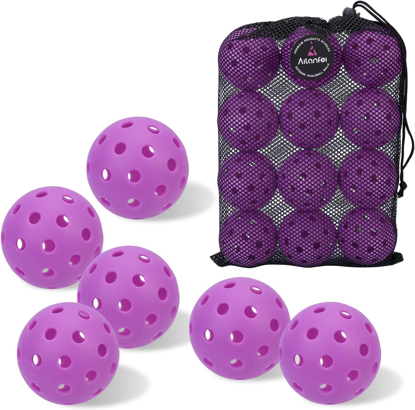 Bolas Pickleball 6 Pzas 40 Agujeros con Bolsa Resistentes