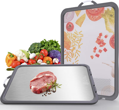 Tabla cortar titanio doble cara con mango y soporte