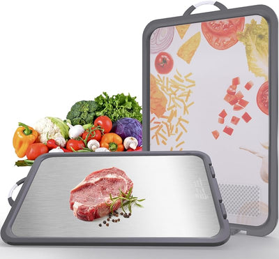 Tabla cortar titanio doble cara con mango y soporte