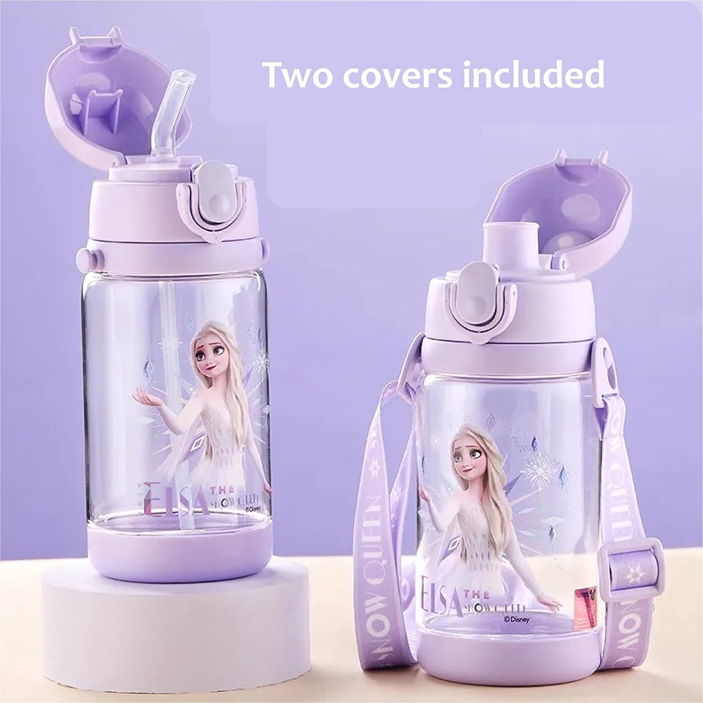 Botella agua Elsa doble cubierta pajita correa 17.6oz Púrpura
