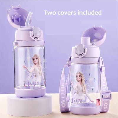 Botella agua Elsa doble cubierta pajita correa 17.6oz Púrpura