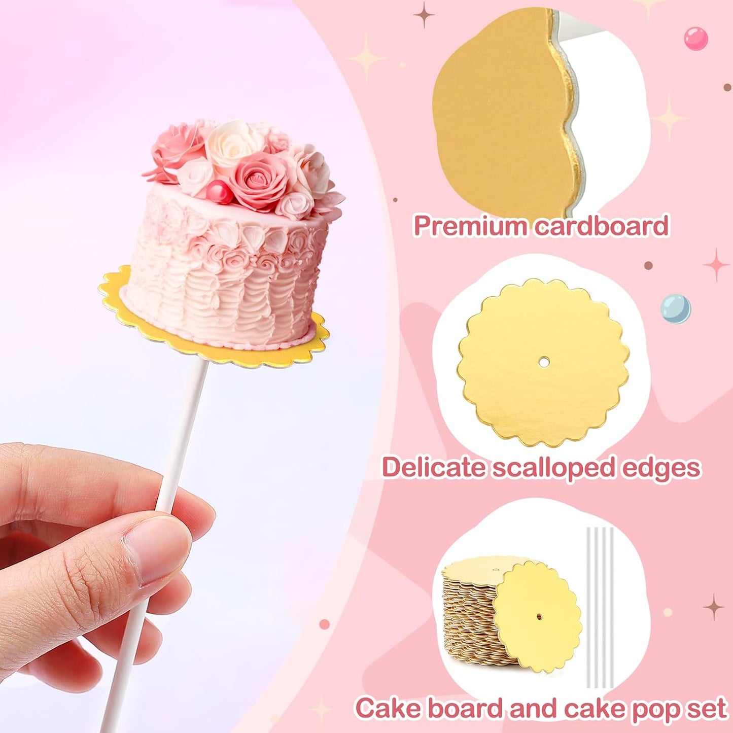Set 50 Bases Festoneadas Cake Pops 2pulg Dorado