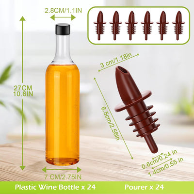 24 Botellas Plástico Cuello Largo 25oz con Vertedor Hogar Bar