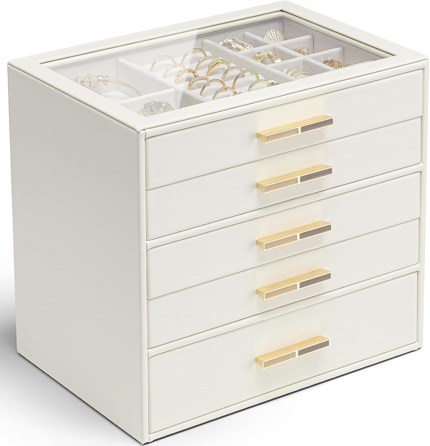 Joyero 5 capas con 5 cajones para joyas mujer color blanco