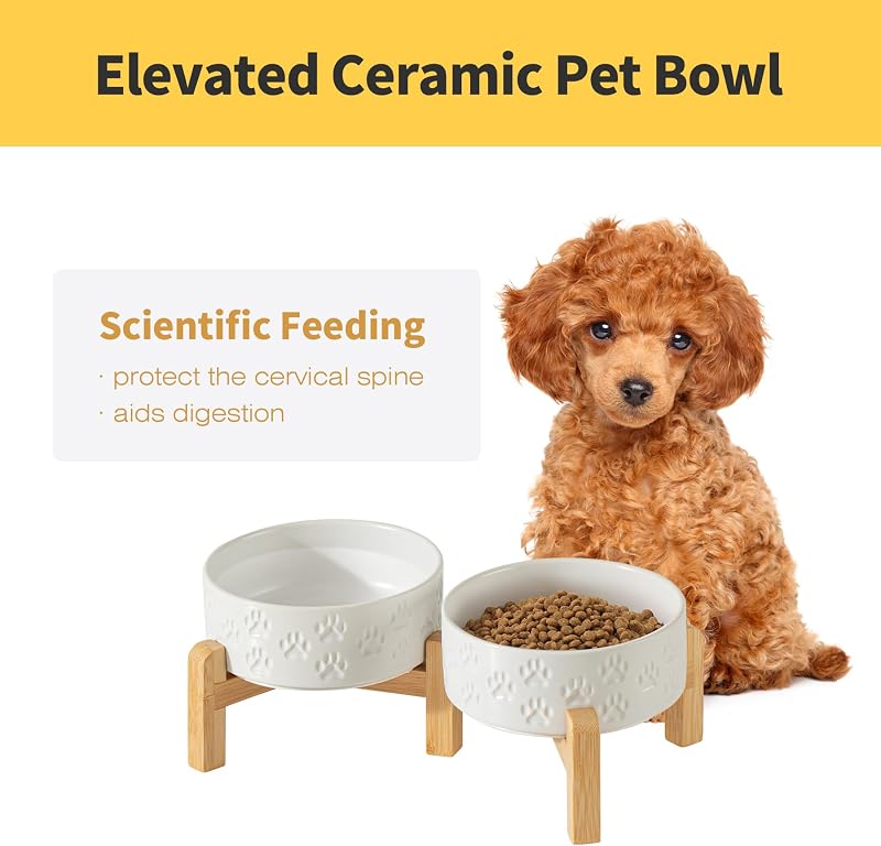 Cuencos elevados perros gatos 5.1pulg antideslizantes dobles blanco