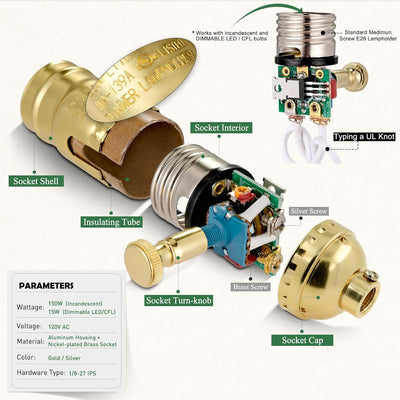 Enchufe lámpara atenuación E26 con interruptor