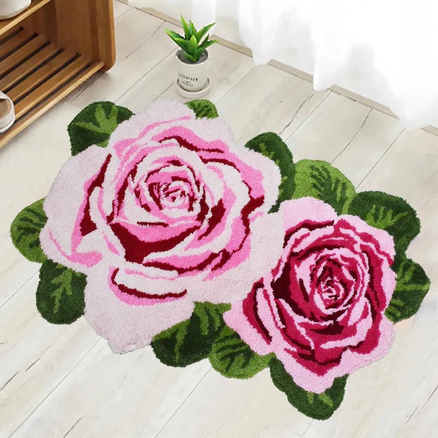 Alfombra baño rosa 2x3ft antiderrap peluda floral