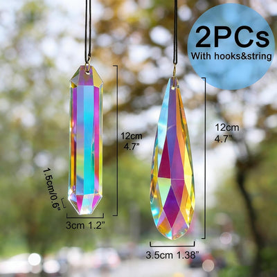2 Atrapasoles Cristal 4.7pulg Prisma Arco Iris Decoración