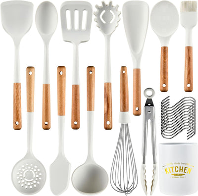 Set 13 Utensilios Silicona Antiadherente Sin BPA Blanco