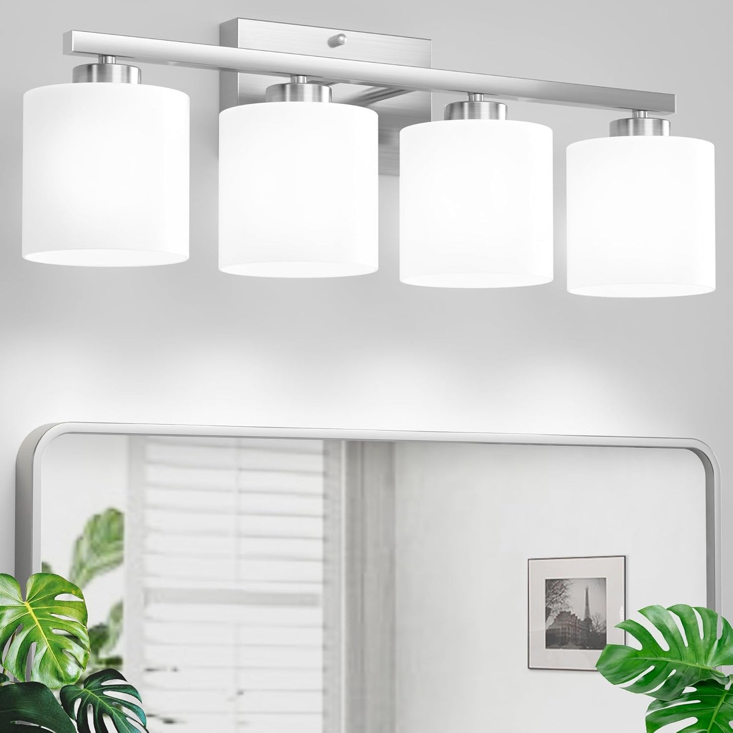 Lámpara tocador baño 4 luces níquel cepillado moderna e26