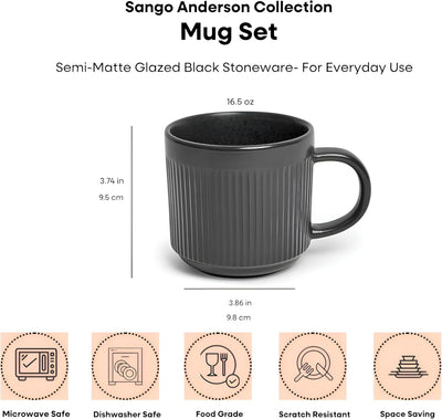 Juego de 4 tazas de café negras de cerámica con esmalte mate