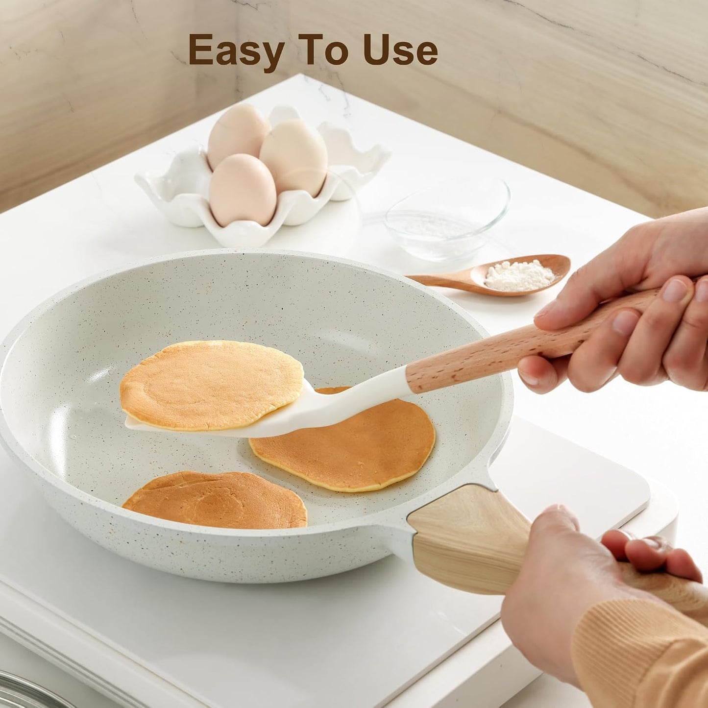 2 Pzas Utensilios Silicona Espátula Cucharón Madera Blanco