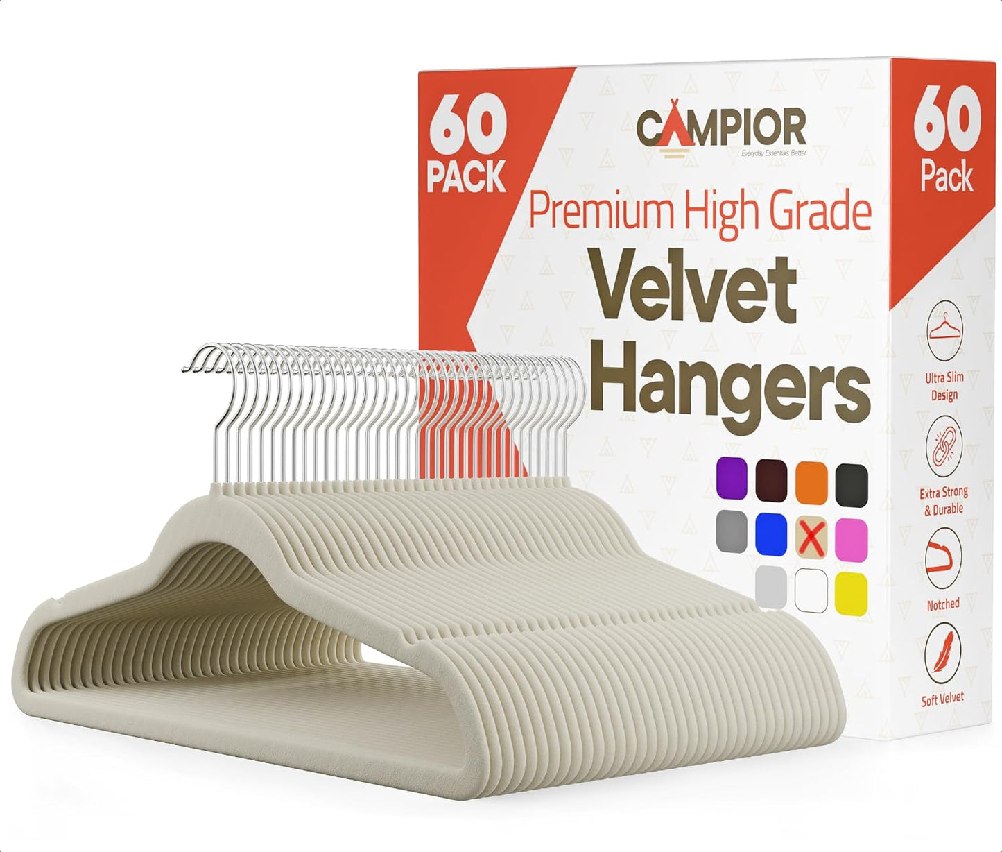 Perchas terciopelo marfil 60uds gancho 360° antiderrap