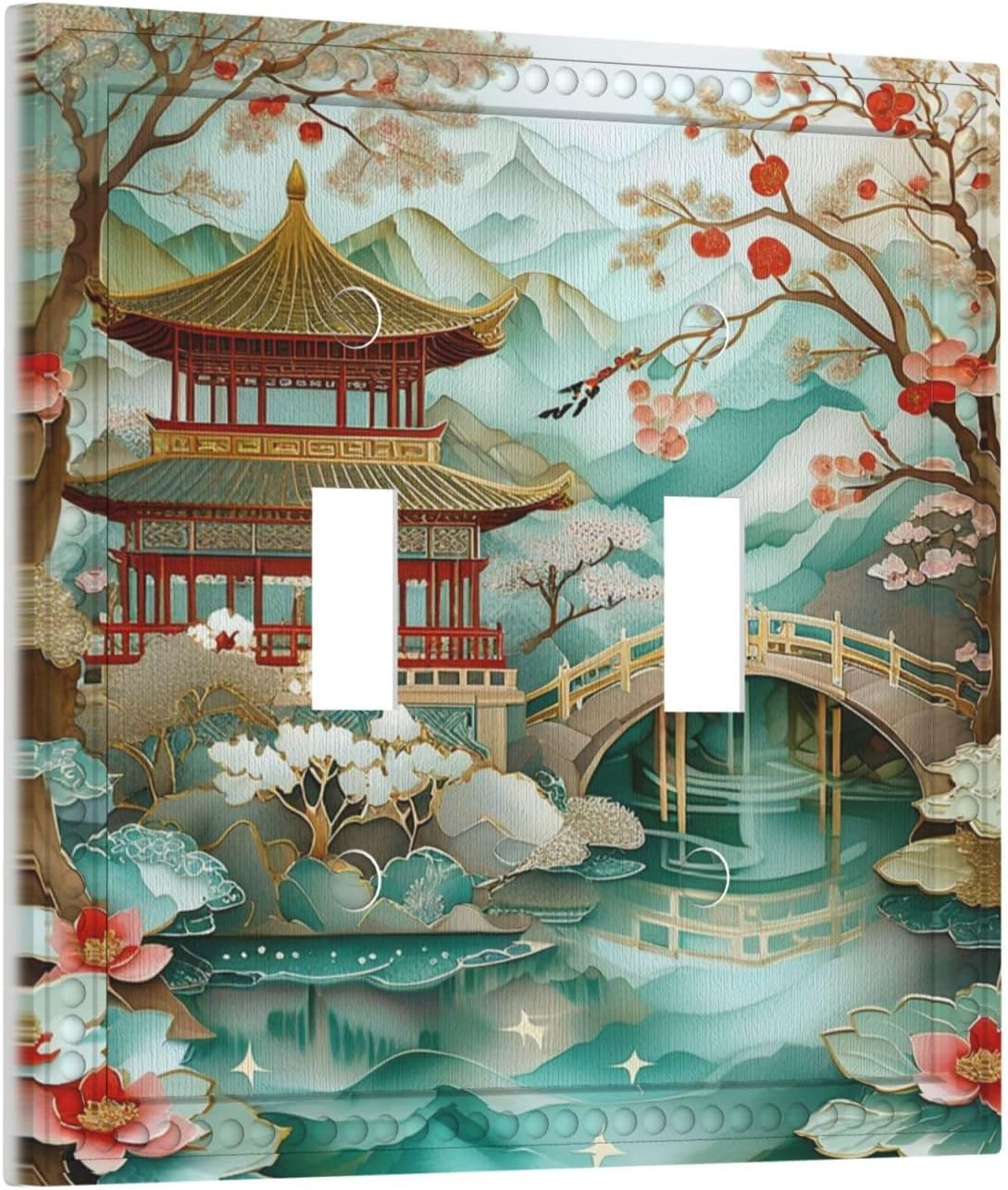 Placa interruptor doble decorativa con motivos chinos