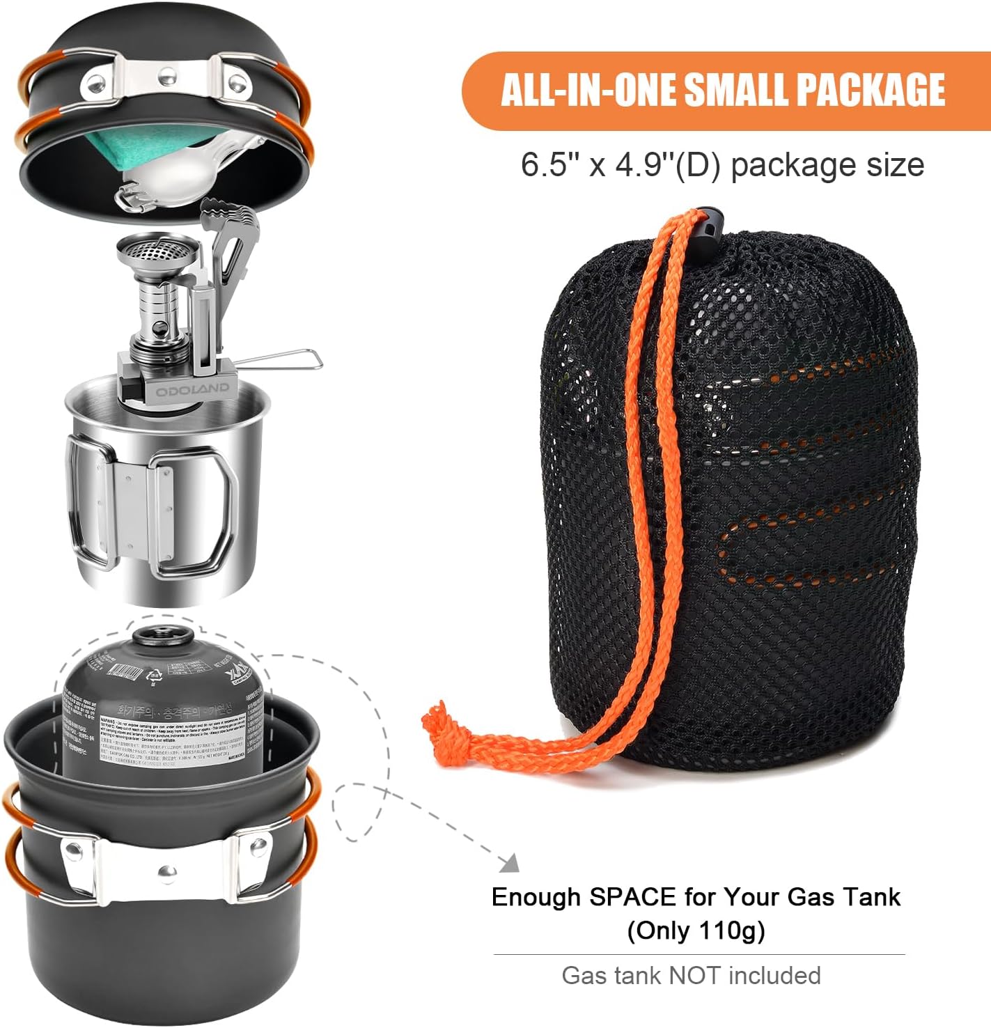 Set 8 utensilios cocina acampar con taza acero inox
