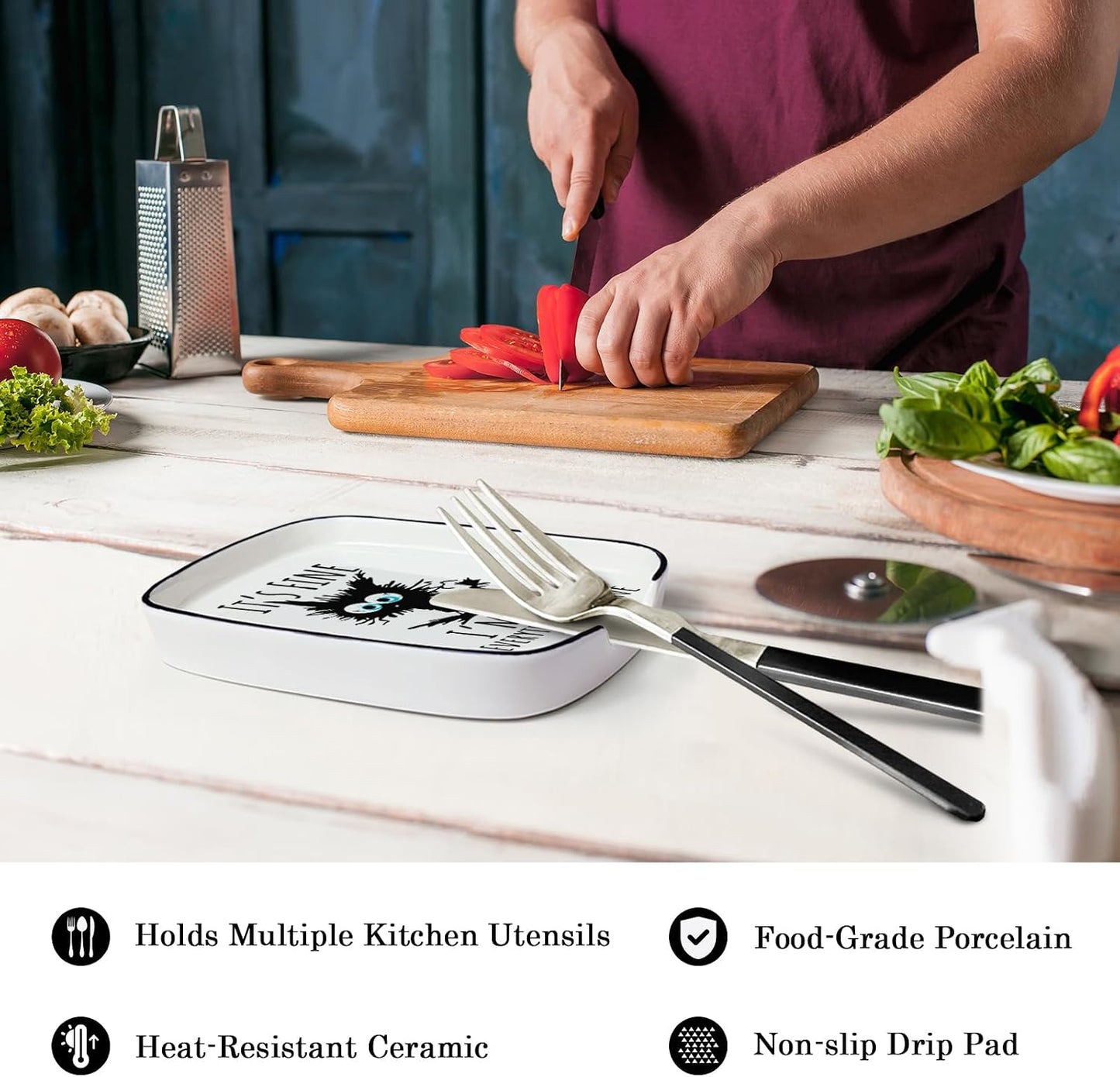 Soporte cuchara cerámica resistente calor encimera cocina