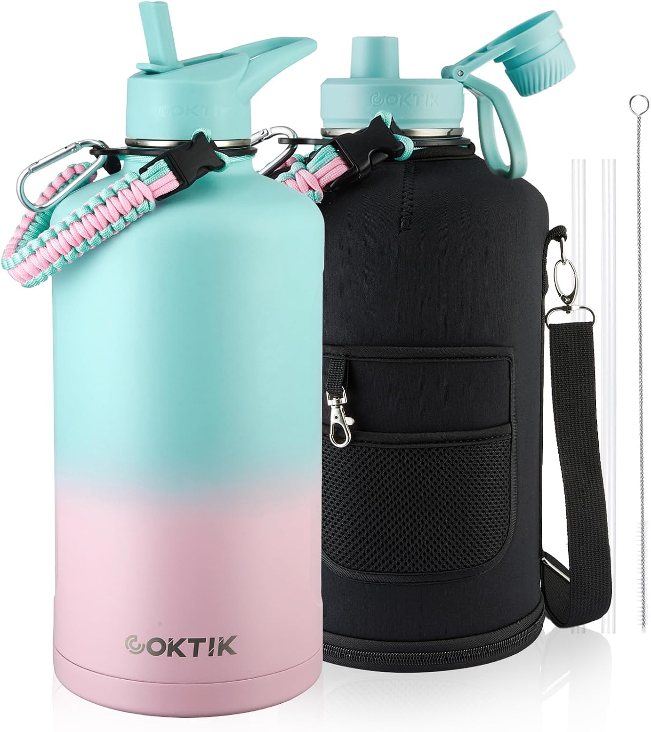 Botella agua aislada acero inox 128oz con pajilla y correa