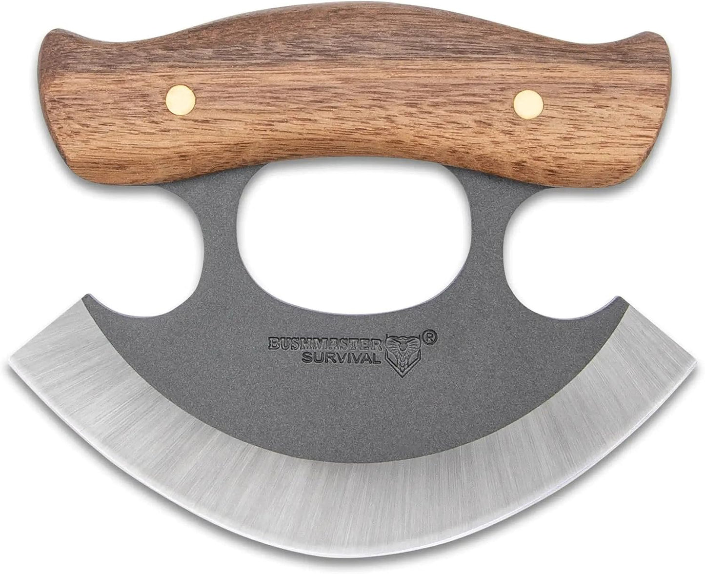 Cuchillo Bushmaster Ulu acero 1095 madera dura funda cuero