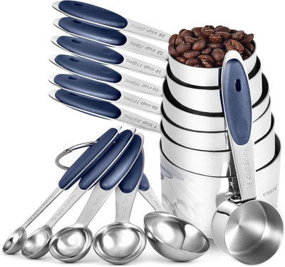 Juego 12 Pzas Tazas y Cucharas Acero Inox 18/8 Azul Medianoche