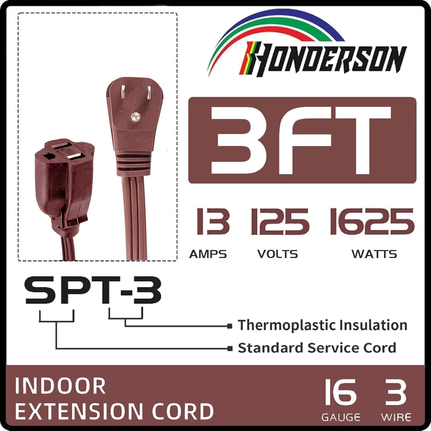 Cable extensión enchufe plano 16/3 SPT-3 13A 1m marrón