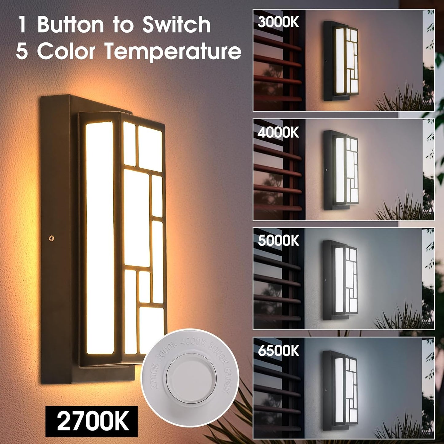 Lámpara pared exterior 13pulg IP65 LED 120V aluminio negro