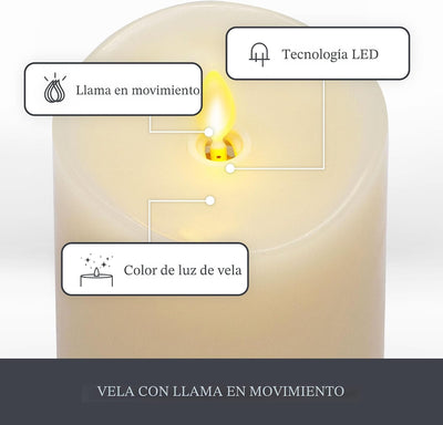 Velas LED sin llama 3 pzas con pilas acabado cera real