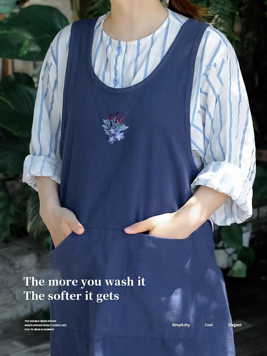 Delantal algodón lino mujer bolsillos cocina jardín 3 colores