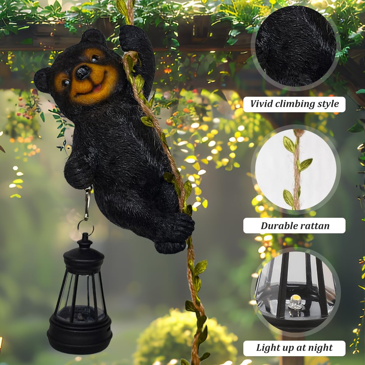 Figura oso solar con luces para decorar patio exterior hogar