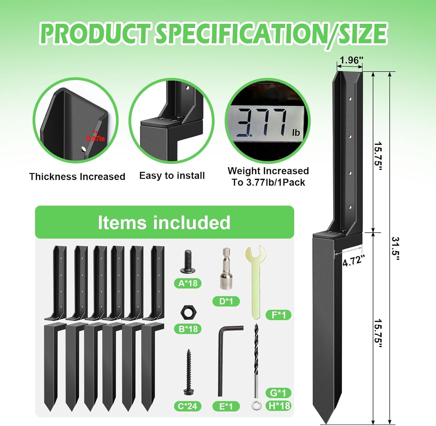 Kit 8 Pzas Reparación Postes Valla Estacas Anclaje Madera