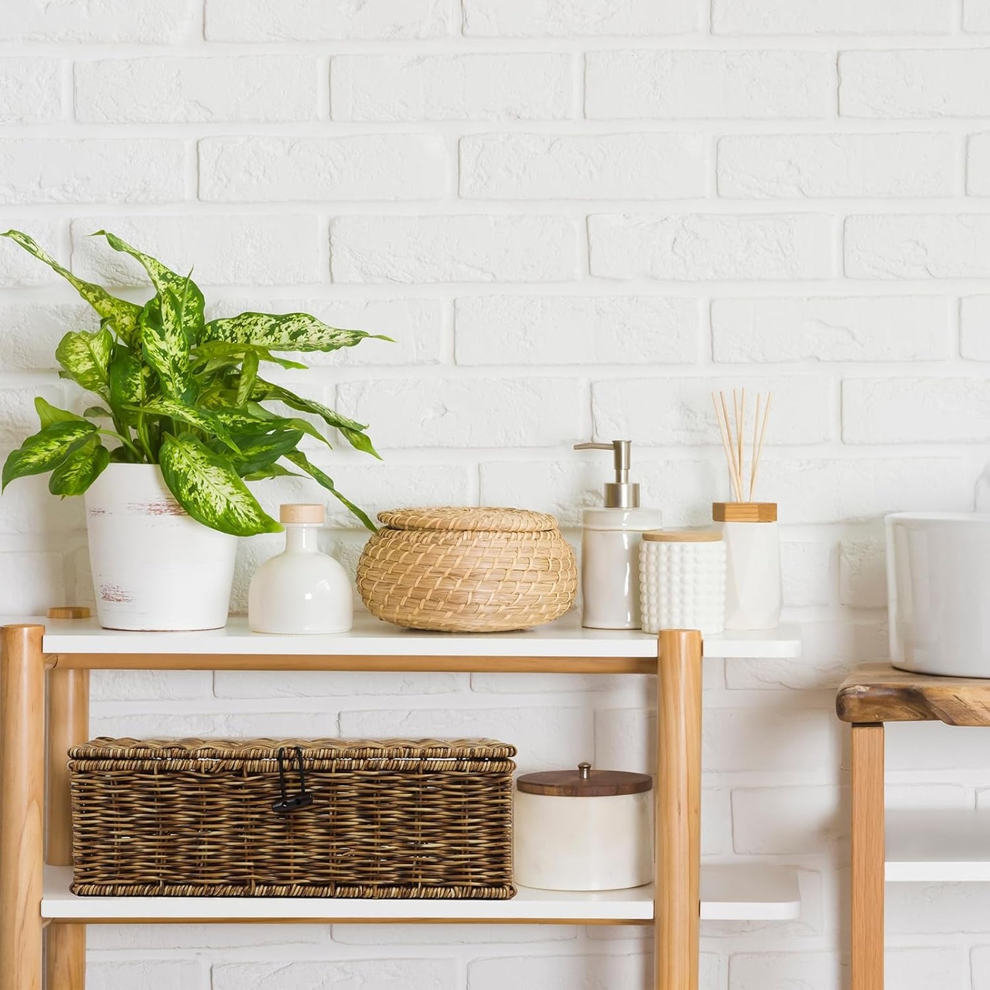 Cesta mimbre impermeable con tapa para aperitivos y baño
