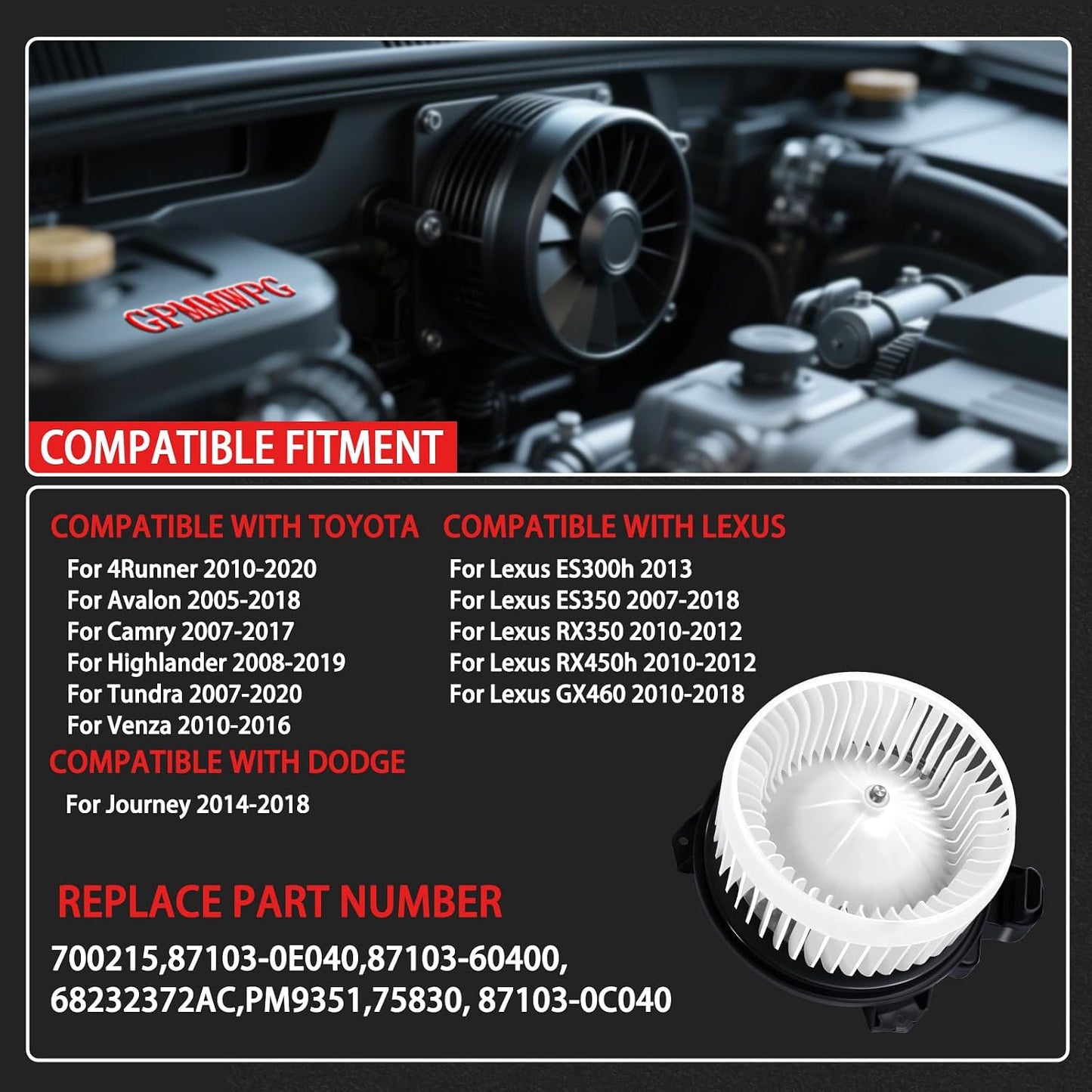 Ventilador delantero repuesto para Dodge Journey Toyota
