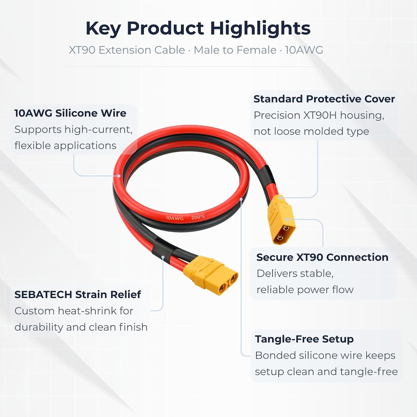Cable xt90 3ft 10awg silicona para drones fpv baterías