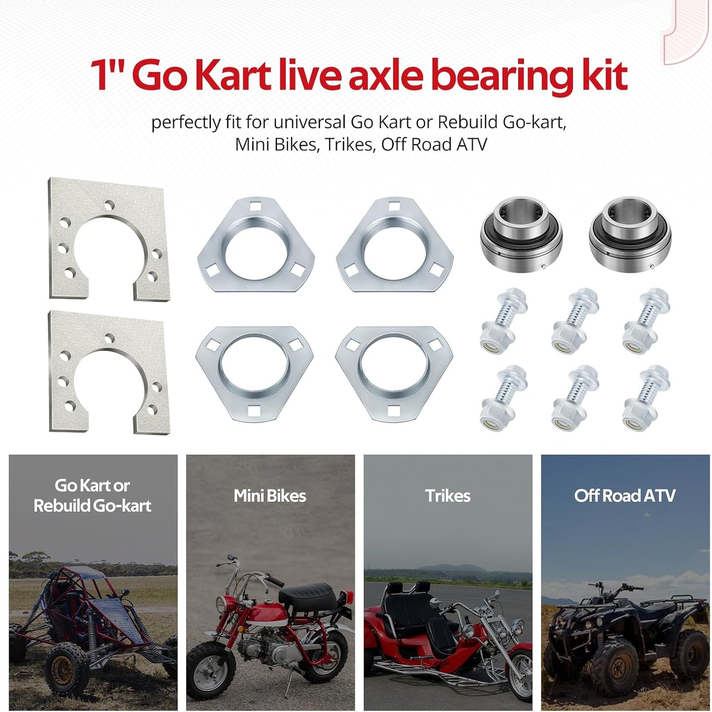 Kit rodamientos eje trasero Go-Kart 3 agujeros
