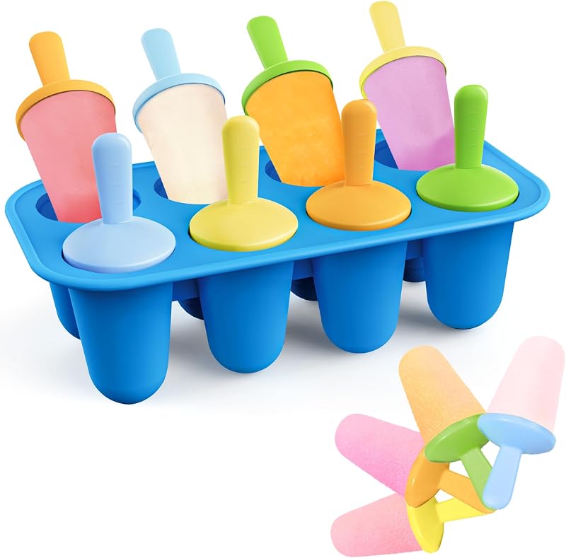 Moldes silicona paletas hielo 8 pzas reutilizables azul