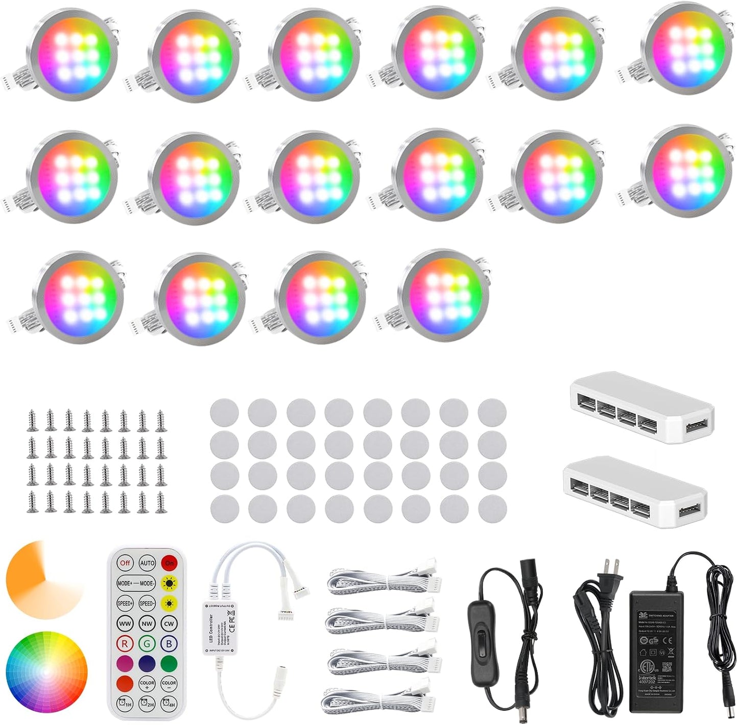 Kit 16 Luces LED RGB CCT Regulables Control Remoto