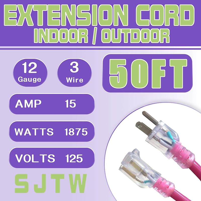 Cable extensión exterior 50ft con extremo iluminado 15A