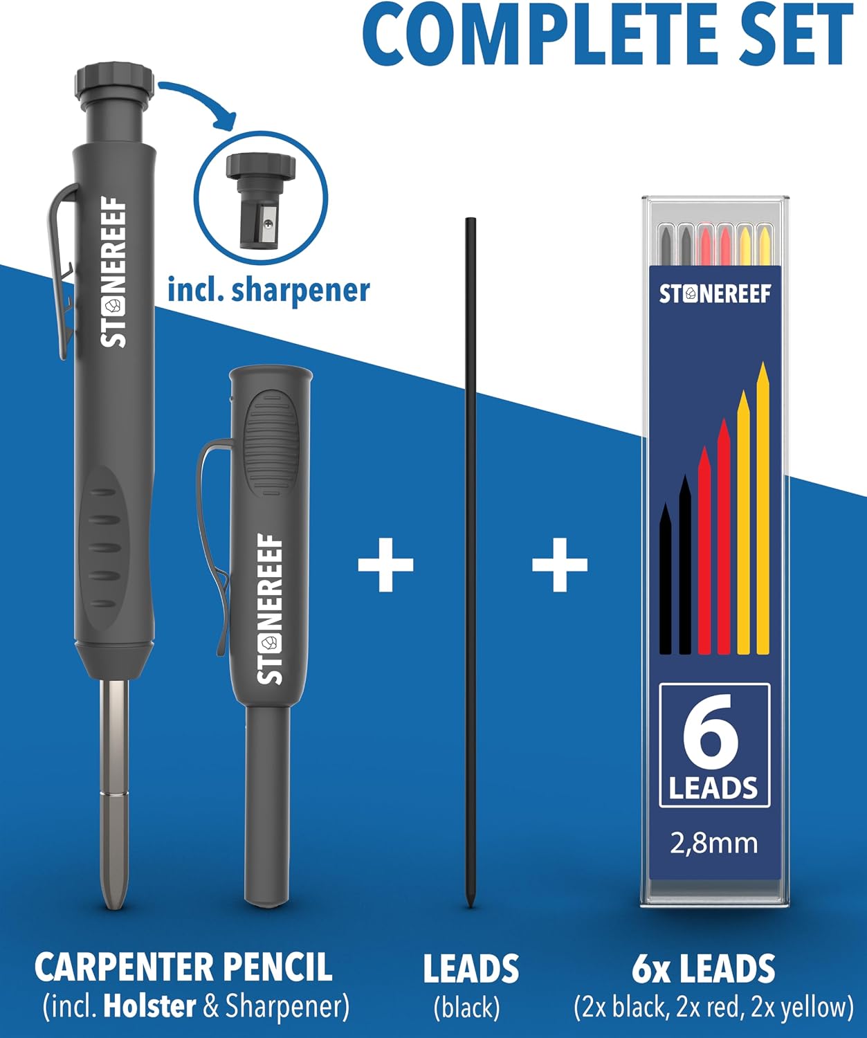 Set lápices carpintero con sacapuntas 7 recargas
