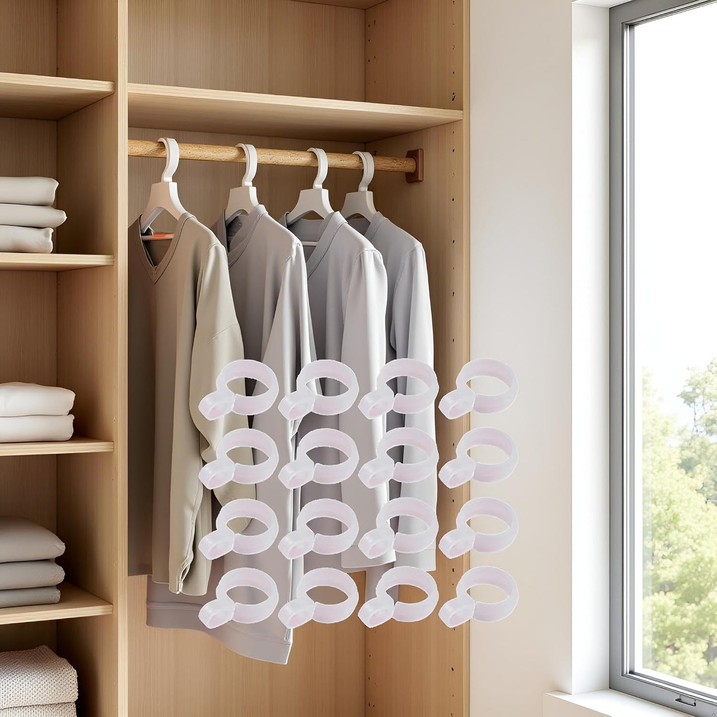 50 Ganchos Plástico Blanco para Colgar Ropa con Hebilla