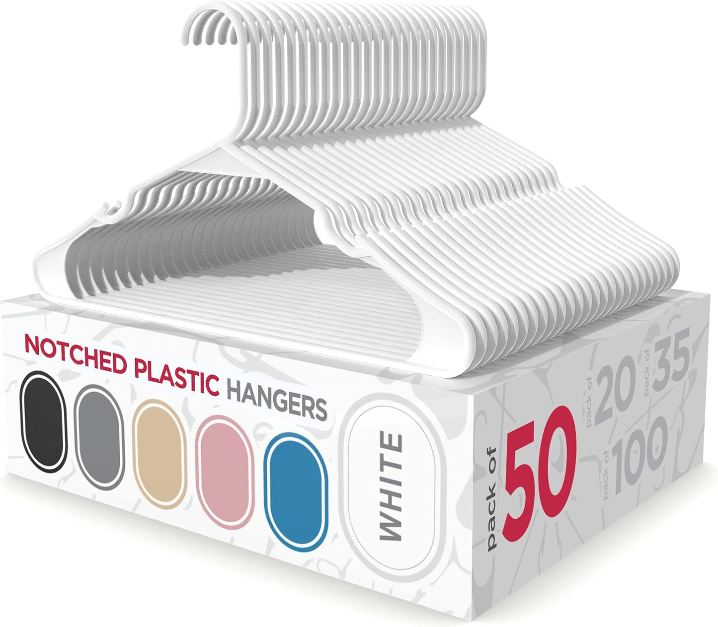 Ganchos plástico pack 50 delgados resistentes color blanco