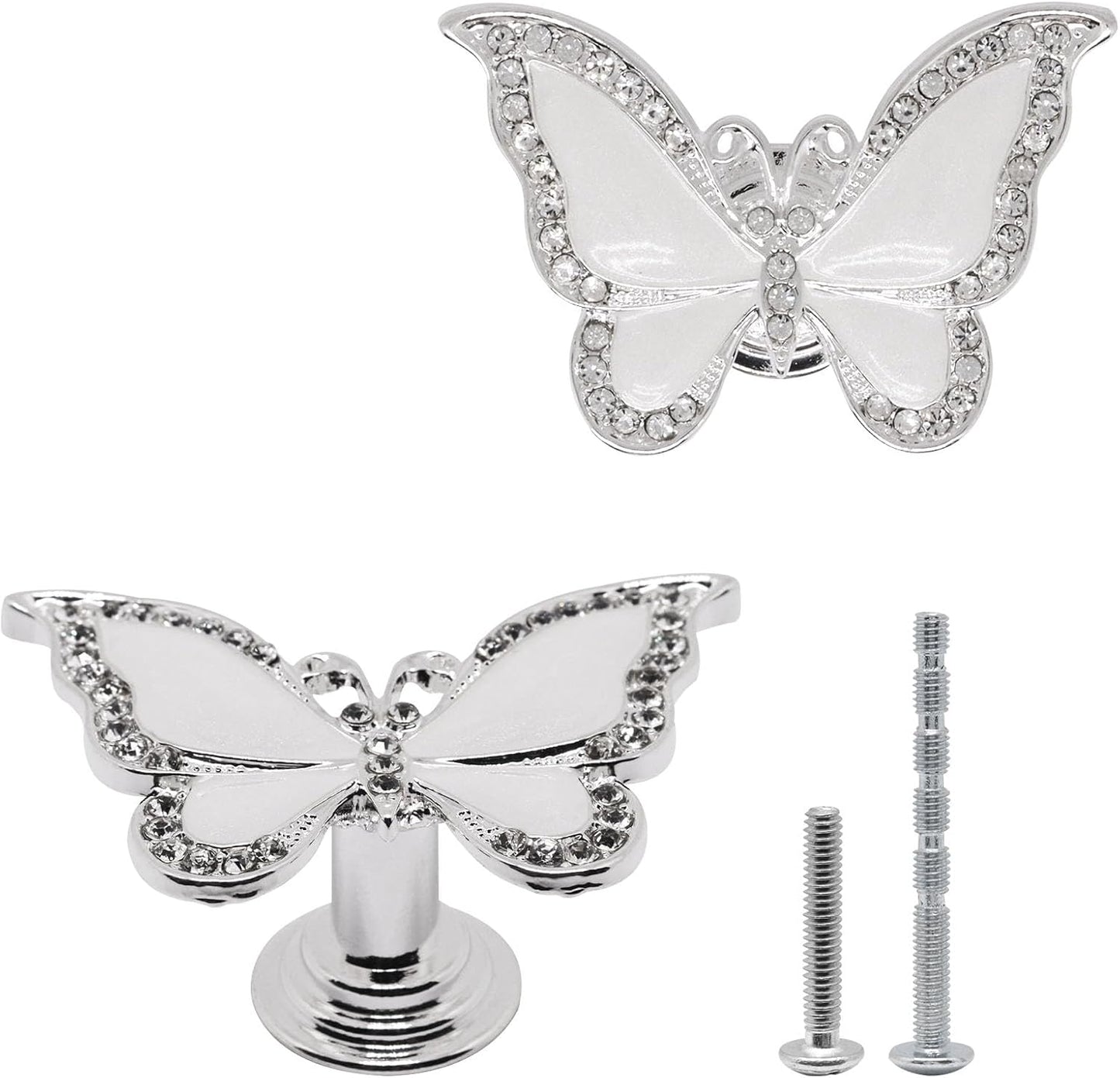 2 Pomas Cristal Mariposa para Cajones Blanco