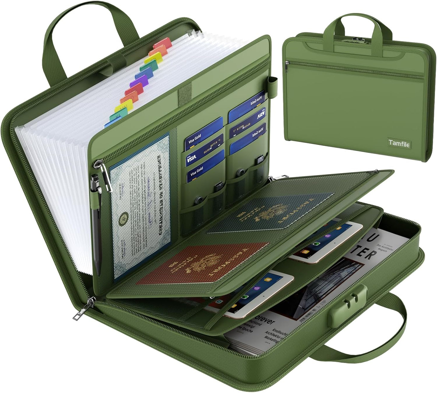 Organiz. archivos ignífugo 5200°F 13 bolsillos A4 verde