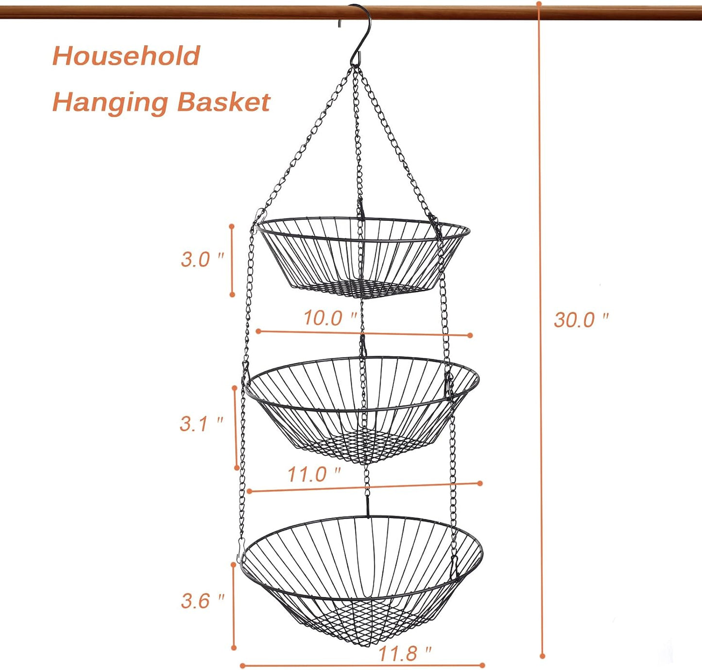 Cesta colgante 3 niveles para cocina baño y jardín