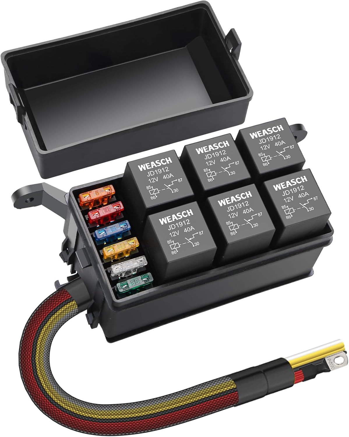 Caja relés fusibles 12V 6 vías con 6 relés ATC/ATO para auto