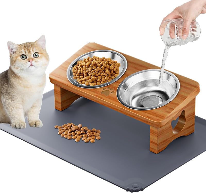 Cuencos gatos acero inox antivómitos con alfombrilla