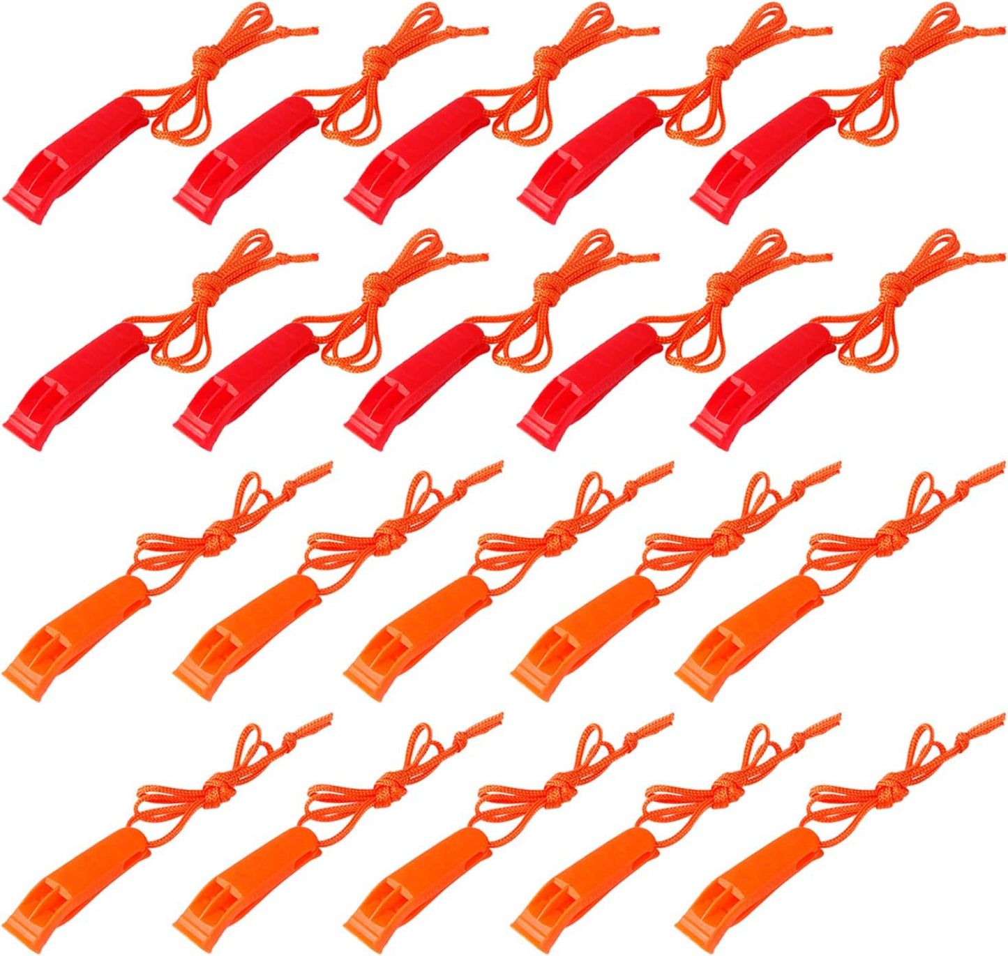 Set 40 Silbato Plástico Emergencia con Cordon Rojo y Naranja